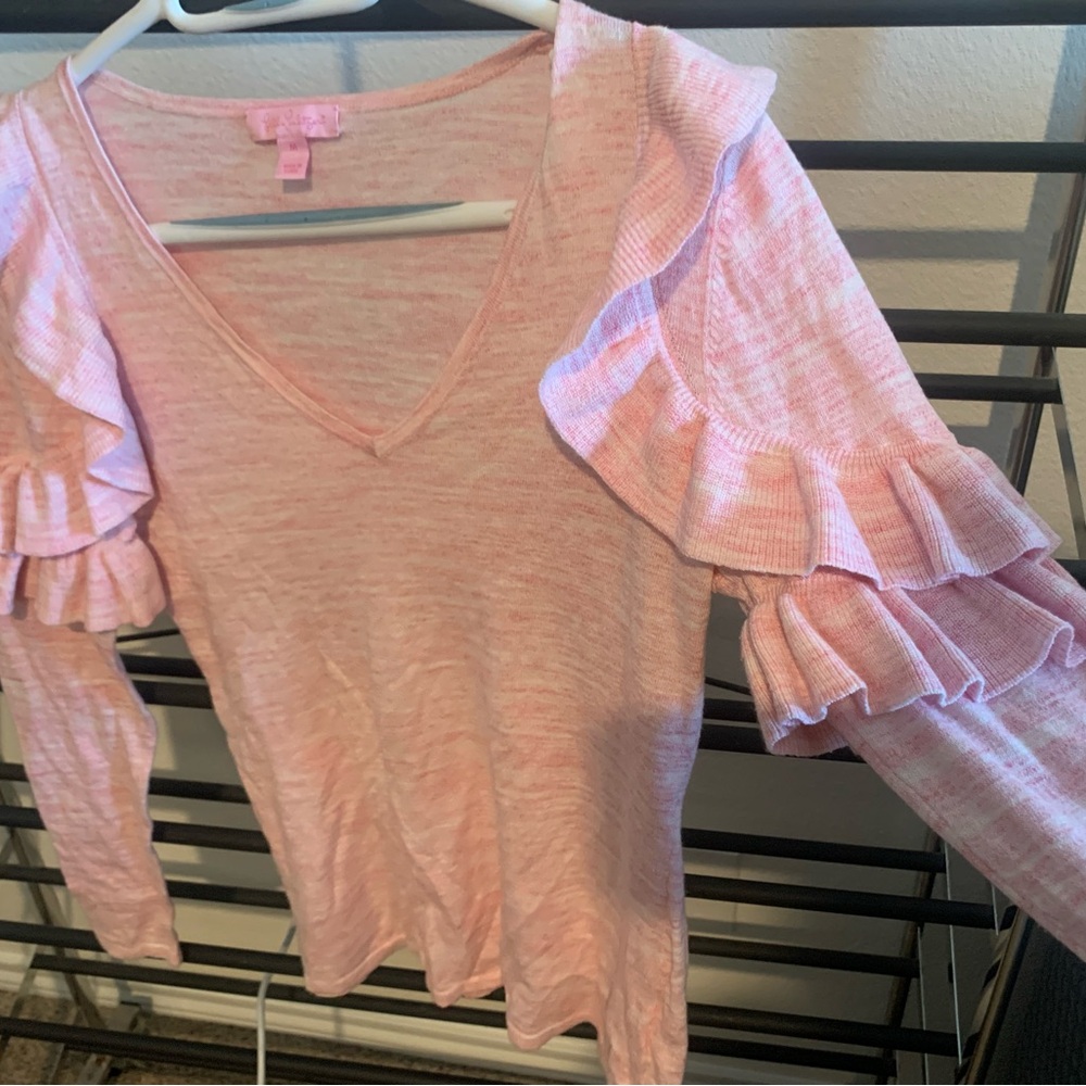 Lilly Pulitzer Light Pink Ruffle Sleeve Long Sleeve Top - Picture 4 of 8